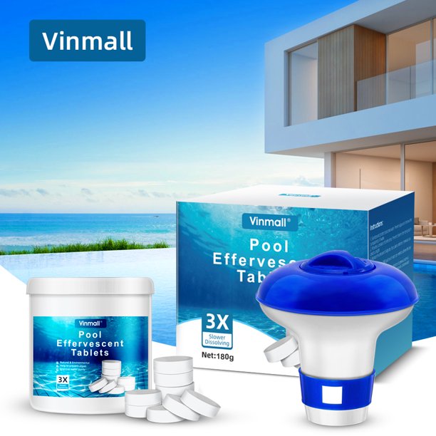 Vinmall Chlorine Tablets for Pool, Hub Hot Tub Cleaning, Slow Dissolving and UV Protected All Natural