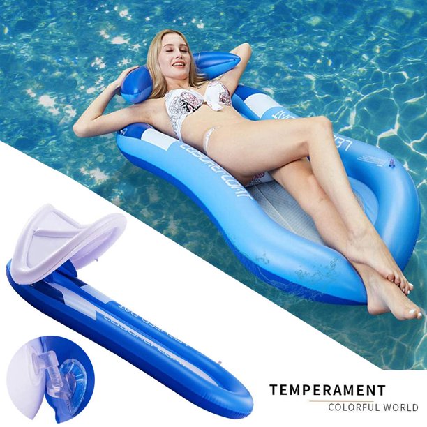 Inflatable Floating Pool Lounger with Canopy for Adult Blue