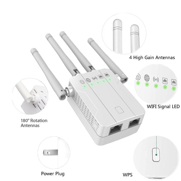 WiFi Range Extenders Signal Booster Up to 1000Mbps for Home, WiFi Booster Repeater 2.4 GHz WPS Wireless Signal Strong Penetrability, Wide Range of Signals(3500 sq.ft)