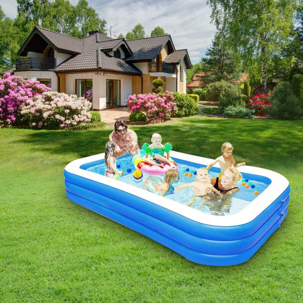 Inflatable Swimming Pool 106" X 70" X 24",Over Ground Lounge Inflatable Pool for Adults Kids,Blow Up Pool Kids Pools for Backyard,Outdoor, Garden, Summer Water Party(Blue)