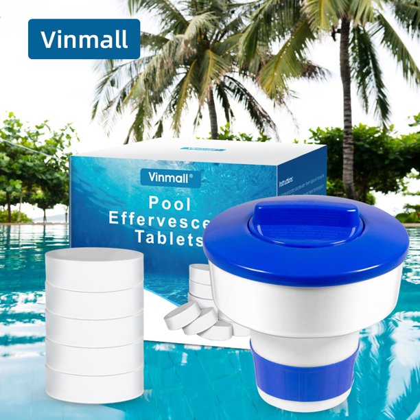 3 inch Chlorine Tablets for Pool, Long Lasting Pool Tablets with 5" Floating Chlorine Dispenser, White