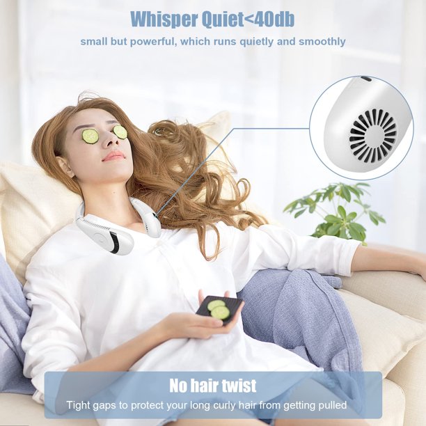 Neck Fan Portable Fan USB Fan Mini Personal Small Fan Neckband Sport Fan Wearable Hands Free Fan Desktop Fan 3 Speed Adjustable for Outdoor Indoor Office (White)