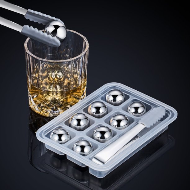 Whiskey Stones Set of 8 Stainless Steel Ice Balls, Bar Accessories, Birthday Ideas for Him Boyfriend Husband, Unique, Reusable Ice Cubes, Cool Stuff for Dad