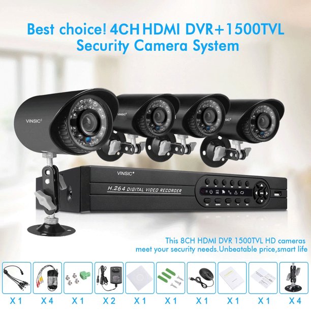 Security Camera System, Vinsic 4pcs 1080N Surveillance Cameras with Night Vision Easy Remote Access Motion Alert, Suitable for Both Indoors and Outdoors