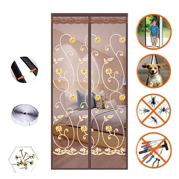 Magnetic Screen Door , Mesh Screen Doors with Net Reinforced Fiberglass Mesh Curtain Front Door with Magnet Black,39" x 82"