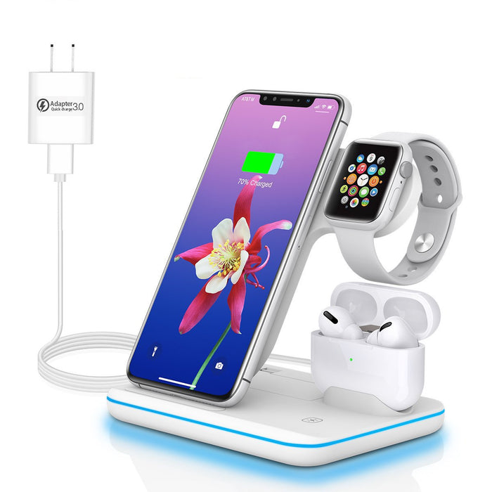 3 in1 Wireless Charger Stand, Qi-Certified Fast Charging Station Compatible for iPhone 13/12/11 XS MAX Series Apple Watch Charger 6/5/4/3/2, AirPods Pro/Samsung/Android Qi-Enabled Devices