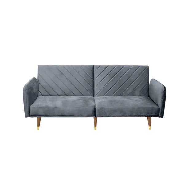 Vinmall Modern Velvet Futon Couch, Convertible Sofa Bed, Loveseat for Small Space, Gray