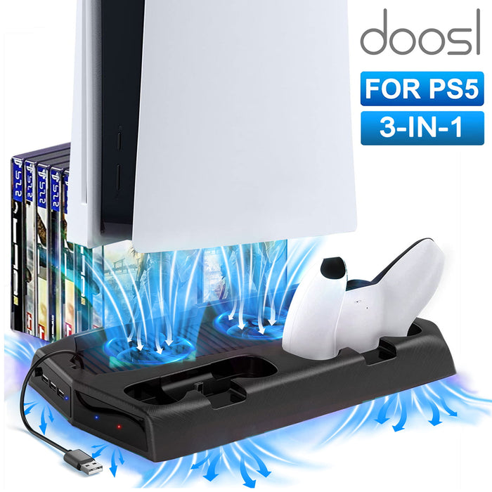 PS5 Stand with Cooling Fan, PS5 Accessories with Dual Controller Charging Station for Playstation 5 Console PS5 Digital Edition-Black