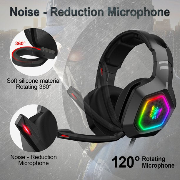 Stereo Gaming Headset, Over Ear Headphones for PS4, Xbox One, Nintendo Switch, PC, Mac & Laptop, with Noise Cancelling Microphone & LED Light, Black