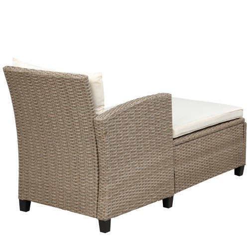 Patio Furniture Set,All-Weather Rattan Patio Conversation Set with with a 2 Seater Sofa, Lounge Sofa, Coffee Table and Sofa Chair-Beige