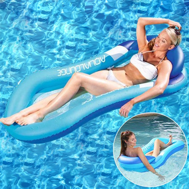 Inflatable Pool Floats Lounge for Adult Size, Pool Raft Float Chair for Swimming Pool with Shade Armrest Headrest 63" x 35.4" Load 200lbs