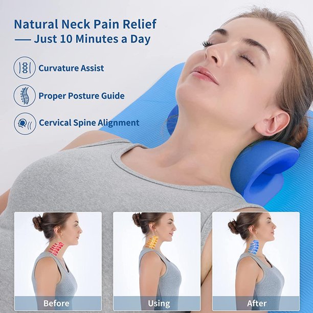 Cervical Traction Device, Cervical Neck Traction Device for TMJ Pain Relief and Cervical Spine Alignment, Chiropractic Pillow Neck Stretcher(Blue)