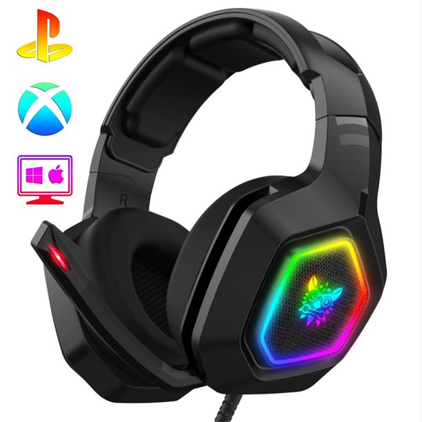 Stereo Gaming Headset, Over Ear Headphones for PS4, Xbox One, Nintendo Switch, PC, Mac & Laptop, with Noise Cancelling Microphone & LED Light, Black