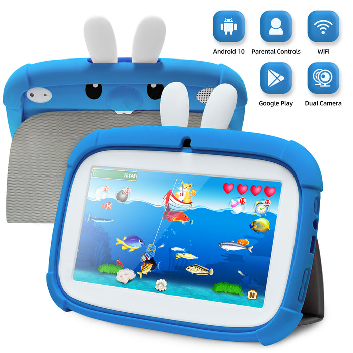 7 Inch Tablet for Kids, Android 10 Tablet PC, IWAWA Pre Installed, Parental Control, Quad Core Processor, WiFi, Bluetooth, Rugged Children Tablet with 2 Kid-Proof Case (Blue)