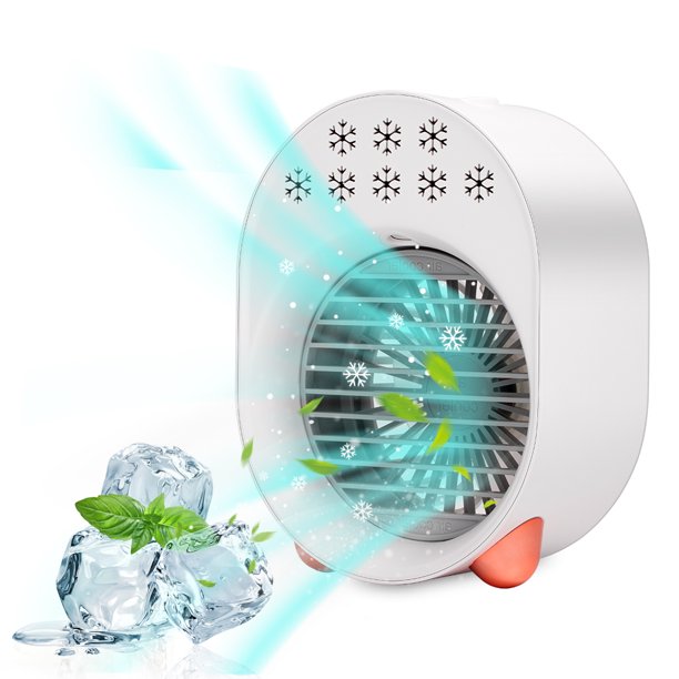 Portable Air Conditioner Fan, Beenate USB Rechargeable Personal Evaporative Cordless Air Cooler LED Light Desk Misting Fan With 3 Speeds for Small Room Office Dorm and Outdoor(White)