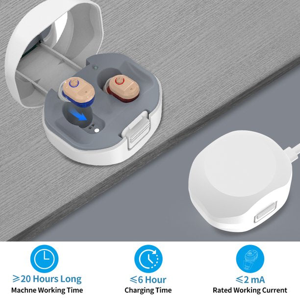 Hearing Aids for Ears, Rechargeable Hearing Aids with Portable Charging Case, Enhances Speech, Noise Reduction, 1 Pair