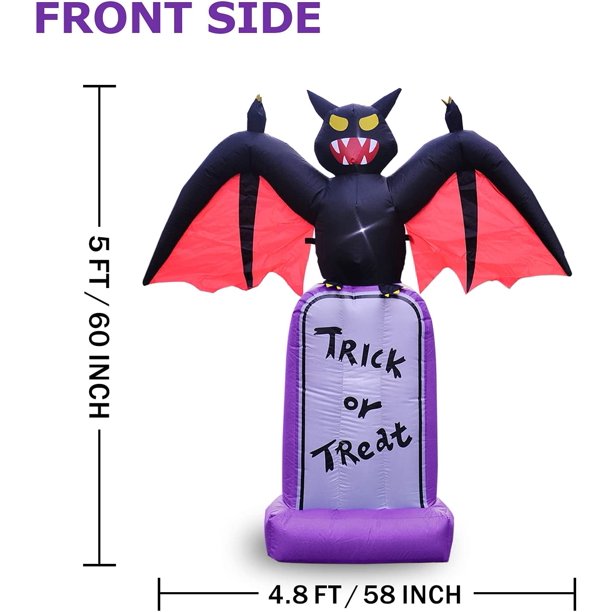 5 Ft Halloween Inflatable Decorations, Halloween Blow Up Inflatables Bat Tombstone Decorations with Build-in LEDs for Halloween Party Indoor Outdoor Yard Garden Decorations Home Family