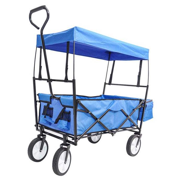 JoRocks Collapsible Wagon Folding Cart with Canopy, Beach Garden Outdoor Sport Utility Cart Wheels Adjustable Handle Rear Storage