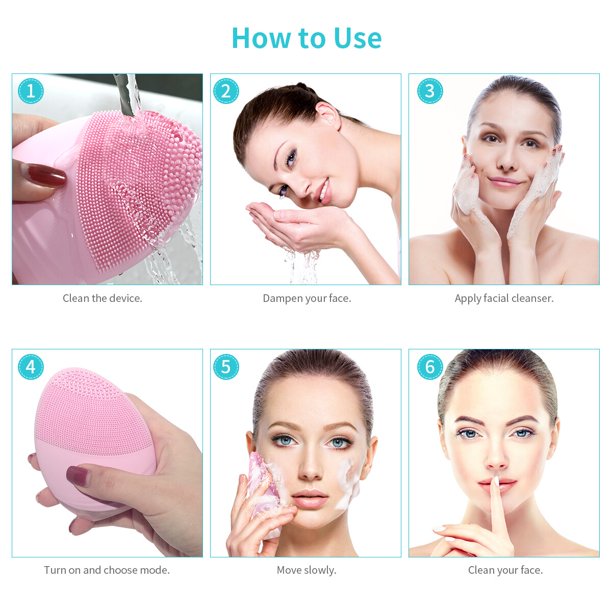 Silicone Facial Cleansing Brush USB Charge IPX7 Waterproof Electric Face Scrubber Massager for Gentle Exfoliating Deep Cleanse Skin Care Beauty Tool