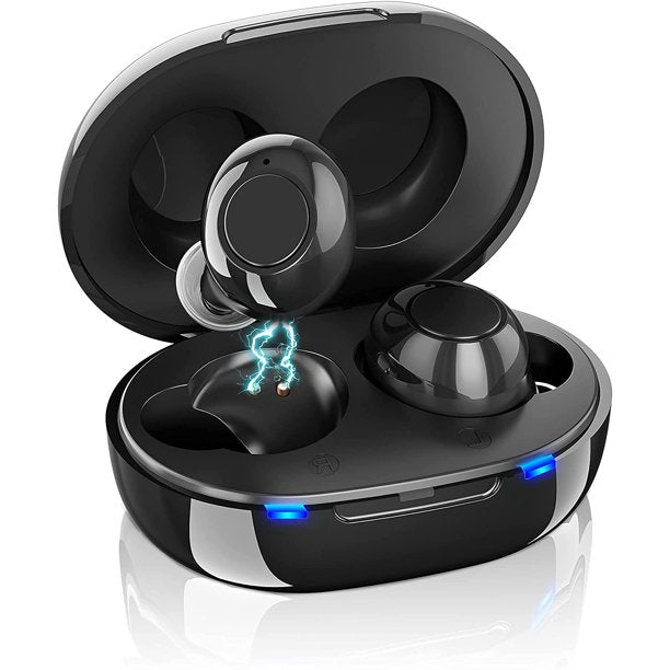 Vinmall Hearing Aid Rechargeable Digital Personal Sound Amplifier Devices for Seniors, Inner-Ear 2-Pack with Charging Box (Black)