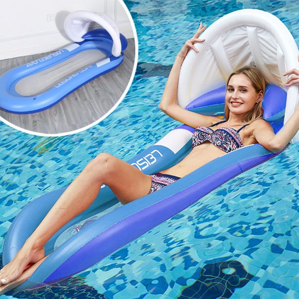 Inflatable Pool Floats Lounge for Adult Size, Pool Raft Float Chair for Swimming Pool with Shade Armrest Headrest 63" x 35.4" Load 200lbs