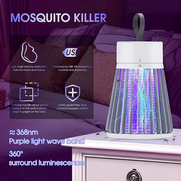 Bug Zapper, Electric Mosquito Killer Lamp, UV Fly Zapper for Flies/Mosquitoes/Moths, Non-Toxic for Home Indoor Bedroom Kitchen Use Grey