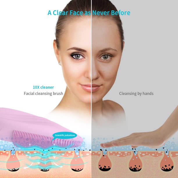 Silicone Facial Cleansing Brush USB Charge IPX7 Waterproof Electric Face Scrubber Massager for Gentle Exfoliating Deep Cleanse Skin Care Beauty Tool