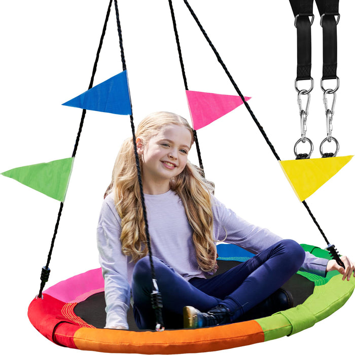 Doosl 40'' Outdoor Saucer Tree Swing for Kids, 800Lb Weight Capacity adult Tire Swing, Adjustable Ropes, 900D Oxford Waterproof, Colorful