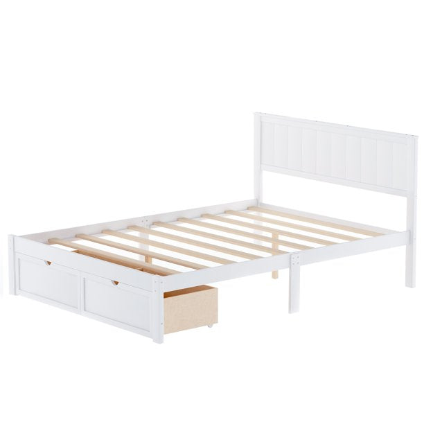 Vinmall Full Platform Bed Frame with 4 XL Storage Drawers and Footboard