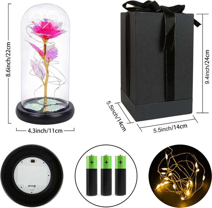 Melliful Galaxy Rose in Glass with LED Light, Colorful Rose Flower Gift for Mother's Day, Valentine's Day Wedding Anniversary Christmas Rose Gifts(Glod)