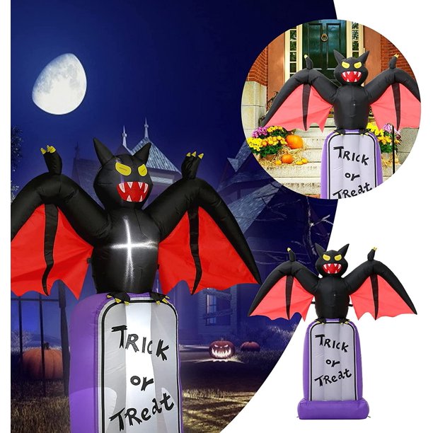 5Ft Halloween Inflatable Bat Tombstone, LED Outdoor Halloween Decorations, for Yard, Garden, and Lawn