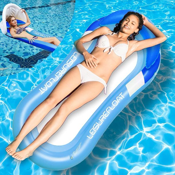 JoRocks Pool Floats ,Inflatable Pool Float Large Water Hammock Lounger with Head Pillow & Sunshade, Lake Raft Portable Recliner Beach Swimming Pool Floaty for Kids Adults Pool