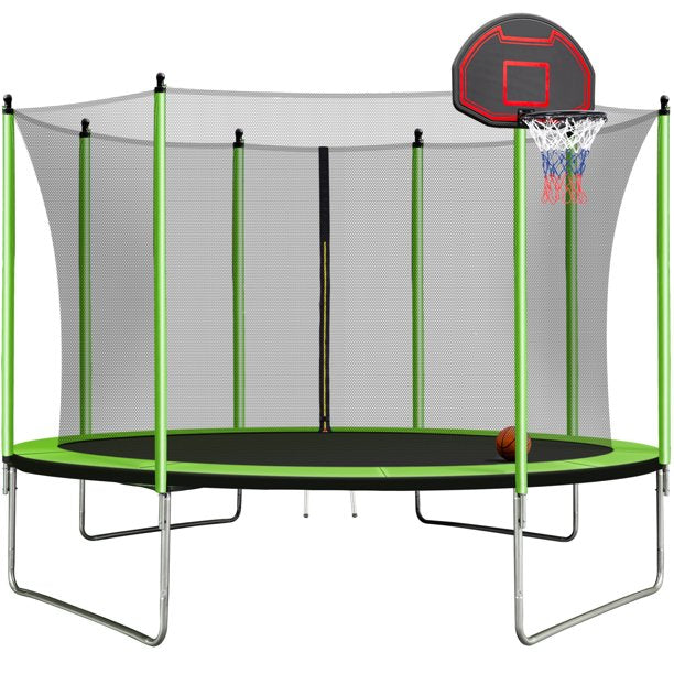 Vinmall Trampolines 10ft Round Trampoline and Enclosure and Windstakes- Green