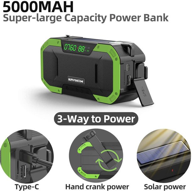 Emergency Radio, 5000mAh Hand Crank Solar Weather Radio, NOAA/AM/FM Portable Radio with LED Flashlight&Reading Lamp, USB Cell Phone Power Charger, SOS Alarm for Home, Camping&Survival