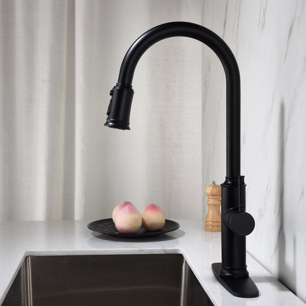 Vinmall Kitchen Faucet with Pull Out Spraye ,Black,S1