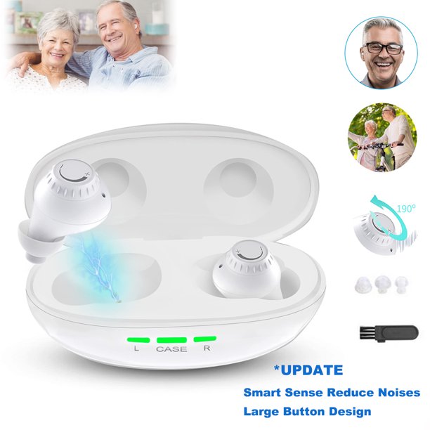 Vinmall Invisible Hearing Aids, Mini Rechargeable Digital Personal Hearing aid for Ears, Volume Adjustable, Smart Sense Noise Reduction, Inner Ear Hearing aids with Charging Case ,White