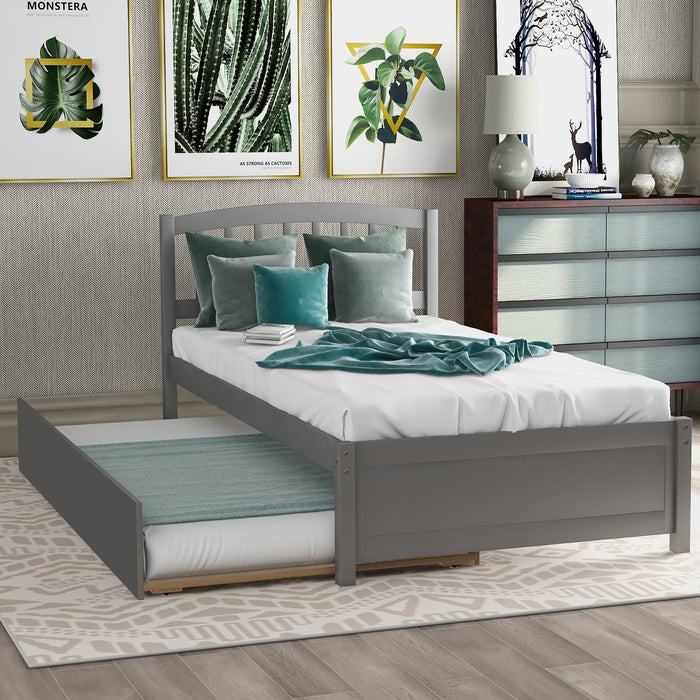 Twin size Platform Bed Wooden Bed Frame with Trundle Multiple Colors, 79.5"L x 41.7"W x 37.5"H, Minimalistic Gray