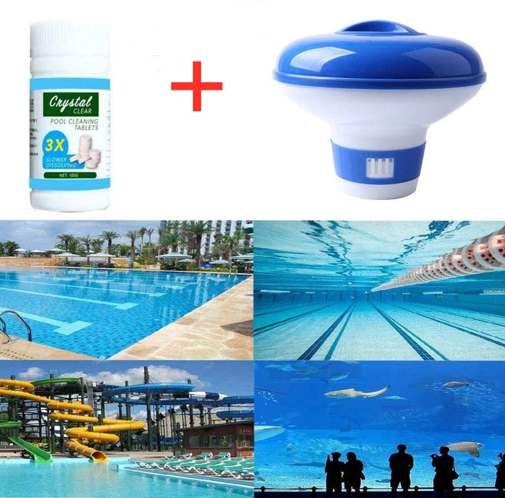 100Pcs Swimming Pool Effervescent Tablets Chlorine Pills Cleaning Water Disinfection Sanitizing Tablets with Floating Chlorine Dispenser