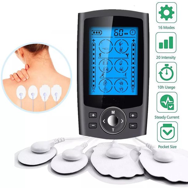 Vinmall TENS Unit Rechargeable Muscle Stimulator EMS Dual Channel with 6 Reusable Electrode Pads 24 Modes for Back Neck Pain Muscle Therapy Pain Management Pulse Massager