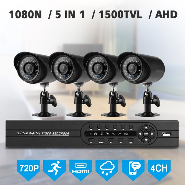 Security Camera System, 4pcs Security Camera Kit 4CH DVR Waterproof CCTV Surveillance Cameras with IR Night Vision Motion Alert Remote Access