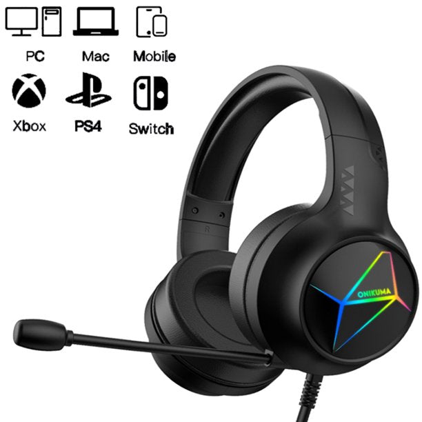 Gaming Headset for PC- Surround Sound Headphones with Noise Cancelling Microphone- Memory Foam Ear Pads RGB Lights for Laptops PS4 Xbox One Nintendo Switch PC PS3 Mac