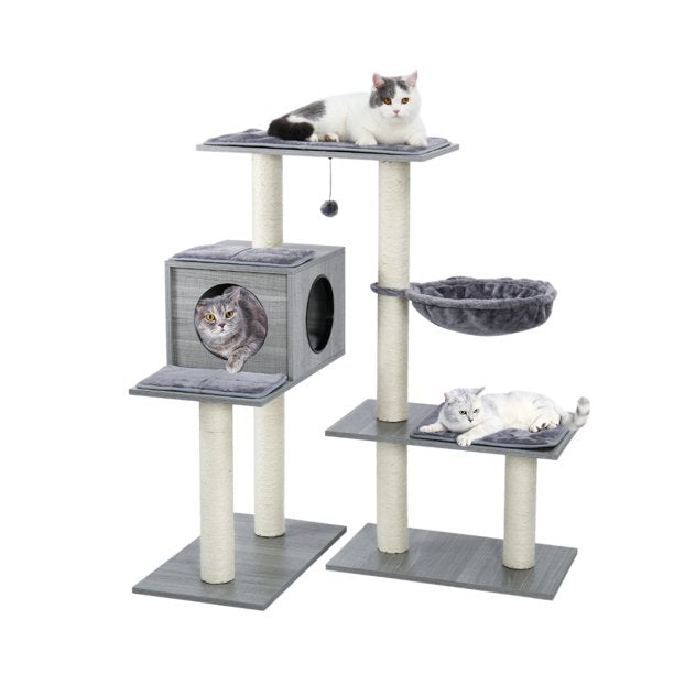 Vinmall Modern Cat Tower Rocket Cat Castle Wooden with 3 Spacious Cat Condos