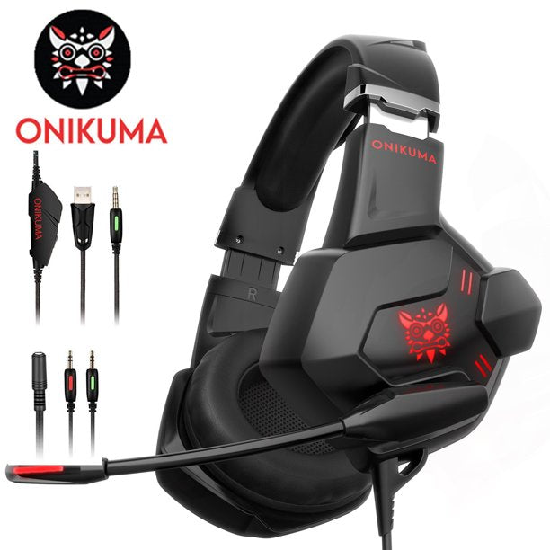 ONIKUMA K11 Gaming Headsets , Surround Stereo Sound Gaming Headphones with Mic LED Lights, over-Ear Noise Cancelling Wired Headsets for PS4, Xbox One, PS5, Nintendo Switch, PC, Mac, Mobile