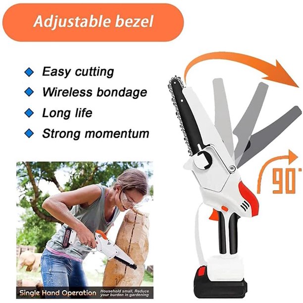 Mini Chainsaw 15-Inch with 2 Battery, Cordless power chain saws with Security Lock, Handheld Small Chainsaw for Wood Cutting Tree Trimming - White