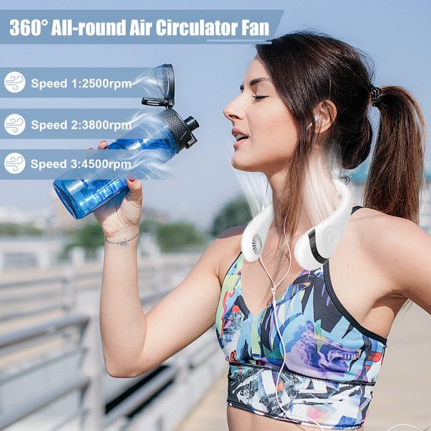 Portable Neck Fan, Rechargeable Hands Free Bladeless Portable Mini Fans,3 Speeds, 1800 mAh Battery Operated Wearable Personal Fan,Wearable Neck Fan Suitable for Traveling,Sports, Office,White