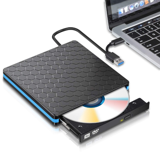 Doosl DVD Drive,USB 3.0 Type C CD Drive, Dual Port External DVD Player, Portable Optical Burner Writer Rewriter, High Speed Data Transfer for Laptop Notebook Desktop PC MAC OS Windows 7/8/10