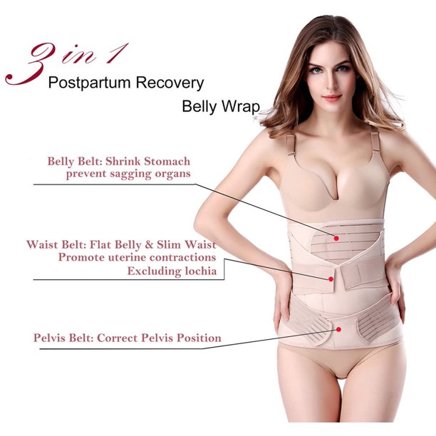 Postpartum Recovery Girdle Wrap 3 in 1, Postpartum Support with Recovery Belly waist pelvis C-Section Recovery Belt, Beige, L Size