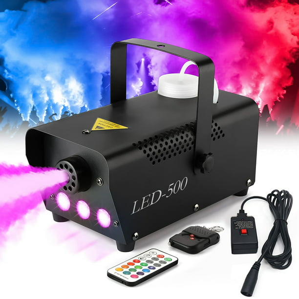 Fog Machine with RGB LED Lights, 500W Smoke Machine with 2000cfm Huge Fog and Wireless Wired Remote Controller for DJ Party Christmas Wedding Stage Effect, with Fuse Protect