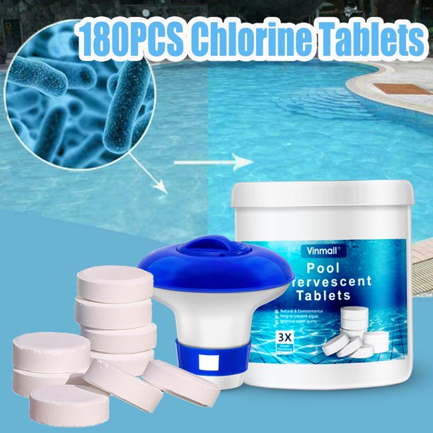 180Pcs Swimming Pool Chlorine Tablets with Floating Dispenser, Spa Cleaning Tablets Effectively