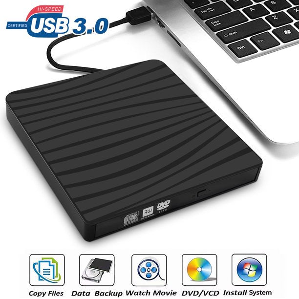 External DVD Drive, USB 3.0 Portable CD/DVD +/-RW Drive/DVD Player for Laptop CD ROM Burner Compatible with Laptop Desktop PC Windows Linux OS Apple Mac Black